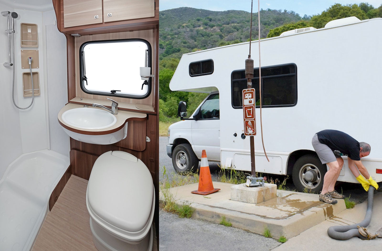 Portable RV/camper toilet and holding tank setup in Hot Springs, Arkansas