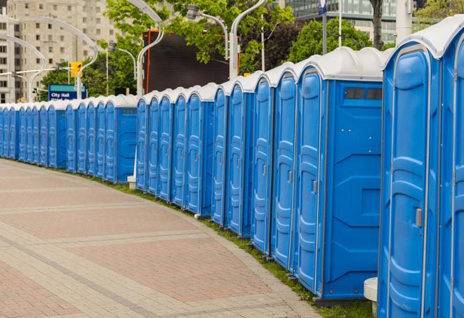 Seasonal porta potty units set up at a Hot Springs, Arkansas venue